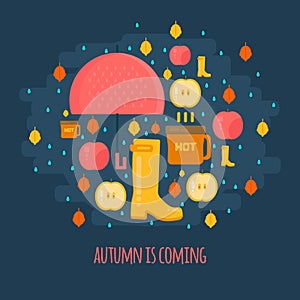 Autumn rain composition in flat style