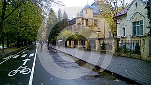 Autumn rainy walkway, walking area,cyclepath