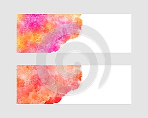 Autumn red, orange, pink watercolor stains banners set