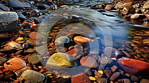 Autumn Reflection: A Captivating Stream With Rocks