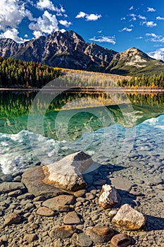 Autumn reflection of Pyramid Mountain