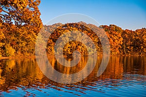 Autumn reflections of foliage in the lake