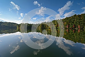 Autumn reflections on Lake Santeetlah, North Carolina.