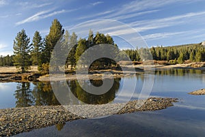 Autumn reflections at Tuolumne River in Yosemite