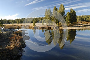 Autumn reflections at Tuolumne River in Yosemite