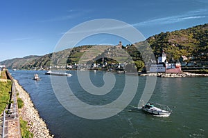 Autumn on the Rhine river with views of Pfalzgrafenstein and Gutenfels castles
