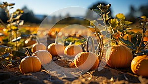 Autumn ripe pumpkin harvest decorates nature colorful celebration generated by AI