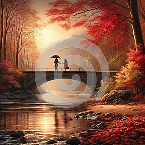 Autumn romance , AI generated Illustration