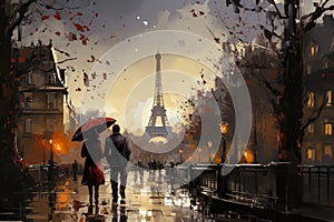 Autumn Romance by the Eiffel Tower