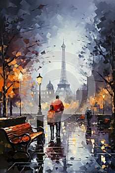 Autumn Romance by the Eiffel Tower