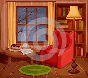 Autumn room interior. Vector illustration.