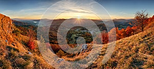 Autumn rural forestl landscape at sunset