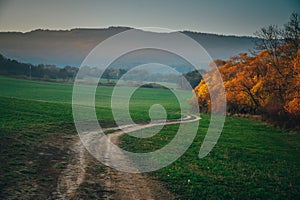 Autumn rural landscape in evening light, slovakia