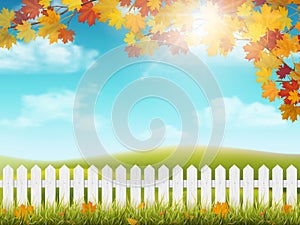 Autumn rural landscape with fence