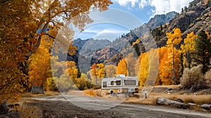 Autumn RV Motor home Camper On Scenic Highway