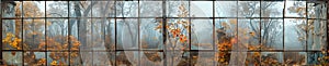 Autumn\'s Embrace Captured through Time-Worn Panes, a Mosaic of Nature\'s Tranquil Decay