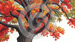 Autumn\'s Palette: A Vibrant Tree in Colored Pencil, Made with Generative AI