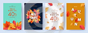 Autumn Sale background, banner, or flyer design. Set of colorful autumn posters with bright beautiful leaves frame