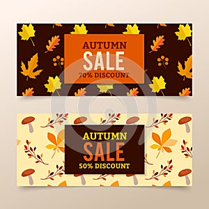 Autumn sale background layout decorate with leaves for shopping sale or promo poster and frame leaflet or web banner.