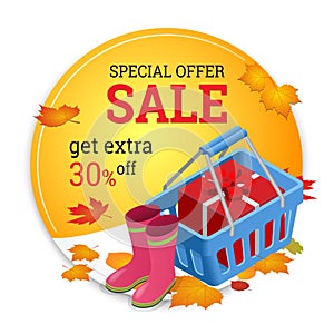 Autumn sale banner. Autumn sale flayer Design for shop. Autumn sale online store.