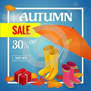 Autumn sale banner. Autumn sale flayer Design for shop. Autumn sale online store. Autumn sale Discount up to 30 off.