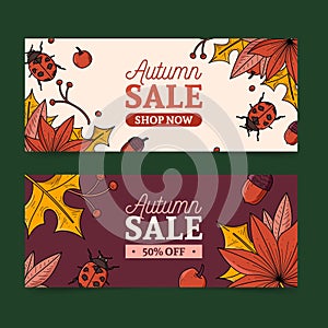 autumn sale banner collection theme vector illustration