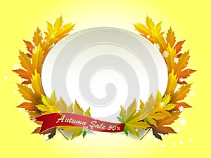 Autumn sale banner in frame from autumn leaves.