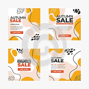 Autumn sale banner set, discount promotion with minimal geometric shapes, waves and dots
