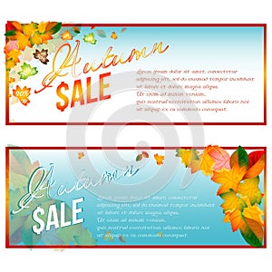 Autumn sale banners with orange leaves