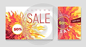 Autumn Sale flyers set with abstract fall backgrounds.