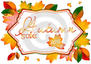 Autumn sale label with orange leaves