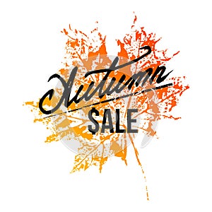 Autumn sale lettering with maple leaf