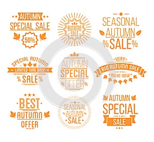 Autumn sale Logotypes set. Special offer badges