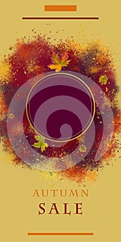 Autumn Sale Round Template on Golden Background.