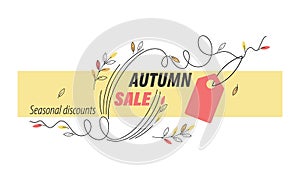 Autumn Sale. Seasonal discounts. Hand drawn autumn elements, abstract leaves in a decorative frame.