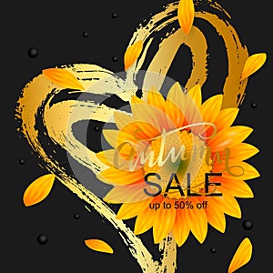 Autumn sale tag design with realistic sunflower