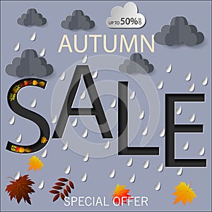 Autumn sale text vector banner with colorful seasonal fall leaves in orange background for shopping discount Vector illustration.