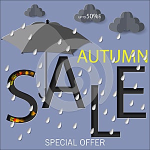 Autumn sale text vector banner with colorful seasonal fall leaves in orange background for shopping discount Vector illustration.