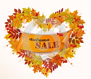 Autumn Sales Card With Colorful Leaves.