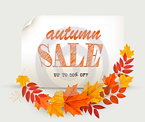 Autumn Sales Card With Colorful Leaves.