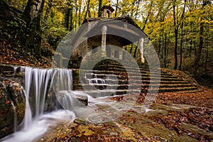 Autumn in Sant Marti del Corb church, La Garrotxa, Spain