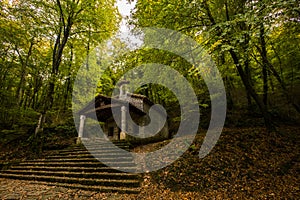 Autumn in Sant Marti del Corb church, La Garrotxa, Spain