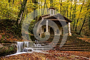 Autumn in Sant Marti del Corb church, La Garrotxa, Spain