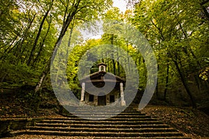 Autumn in Sant Marti del Corb church, La Garrotxa, Spain