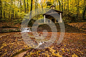 Autumn in Sant Marti del Corb church, La Garrotxa, Spain