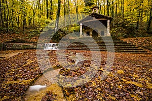 Autumn in Sant Marti del Corb church, La Garrotxa, Spain