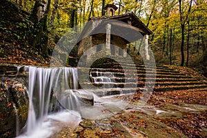 Autumn in Sant Marti del Corb church, La Garrotxa, Spain