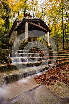 Autumn in Sant Marti del Corb church, La Garrotxa, Spain