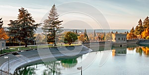 Autumn scene of Mt. Tabor\'s water reservoirs in Portland