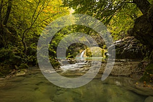 Autumn scene in Nacedero de Urederra river, Navarra, northern Spain